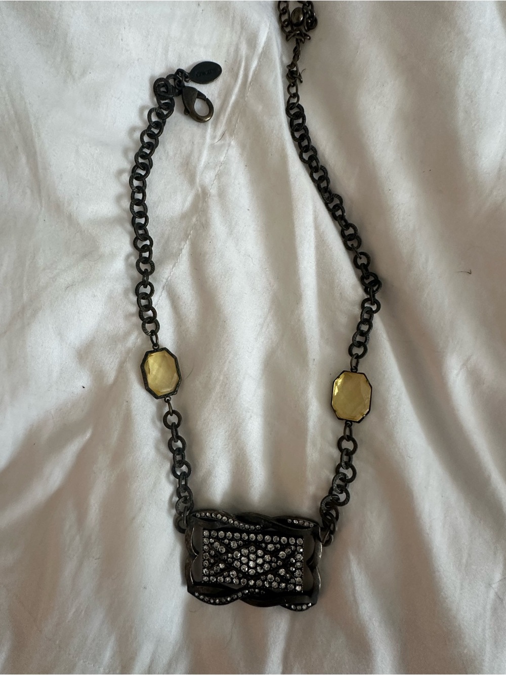 Chain Necklace with Yellow Stone Accents and Crystal Pendant